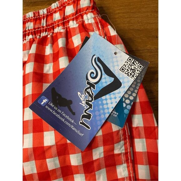 Kanu Surf XXL mens NWT St. Moritz Swim Trunks red white plaid shorts - Picture 3 of 7